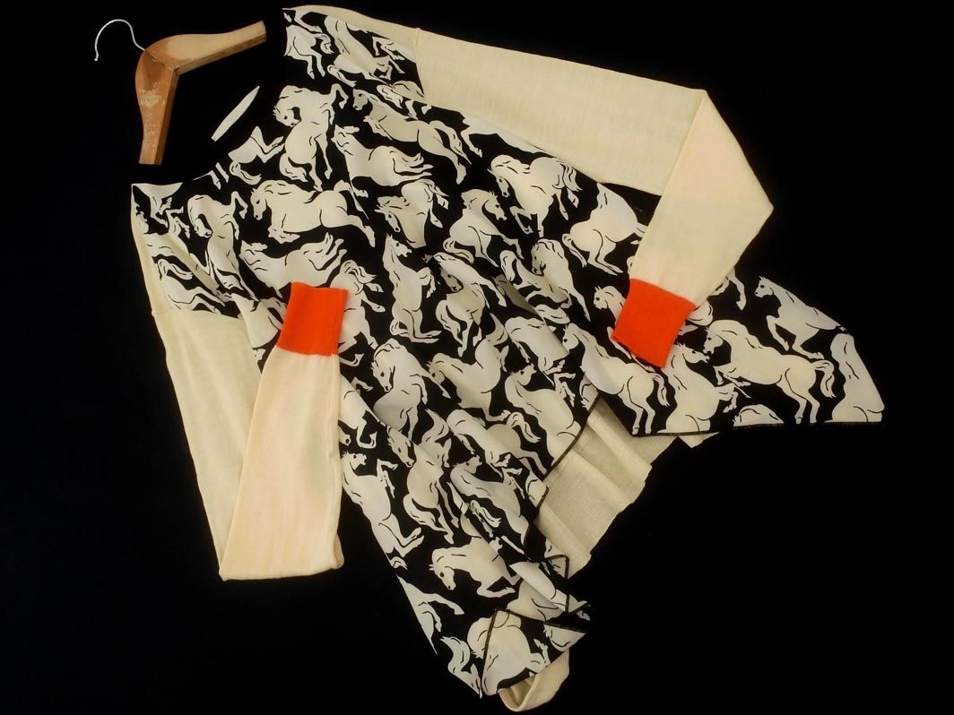 赤字覚悟の大特価。 STELLA McCARTNEY ステラマッカートニー ホース柄 シルク 切替 ニット カットソー size38 アイボリー ◎レディース