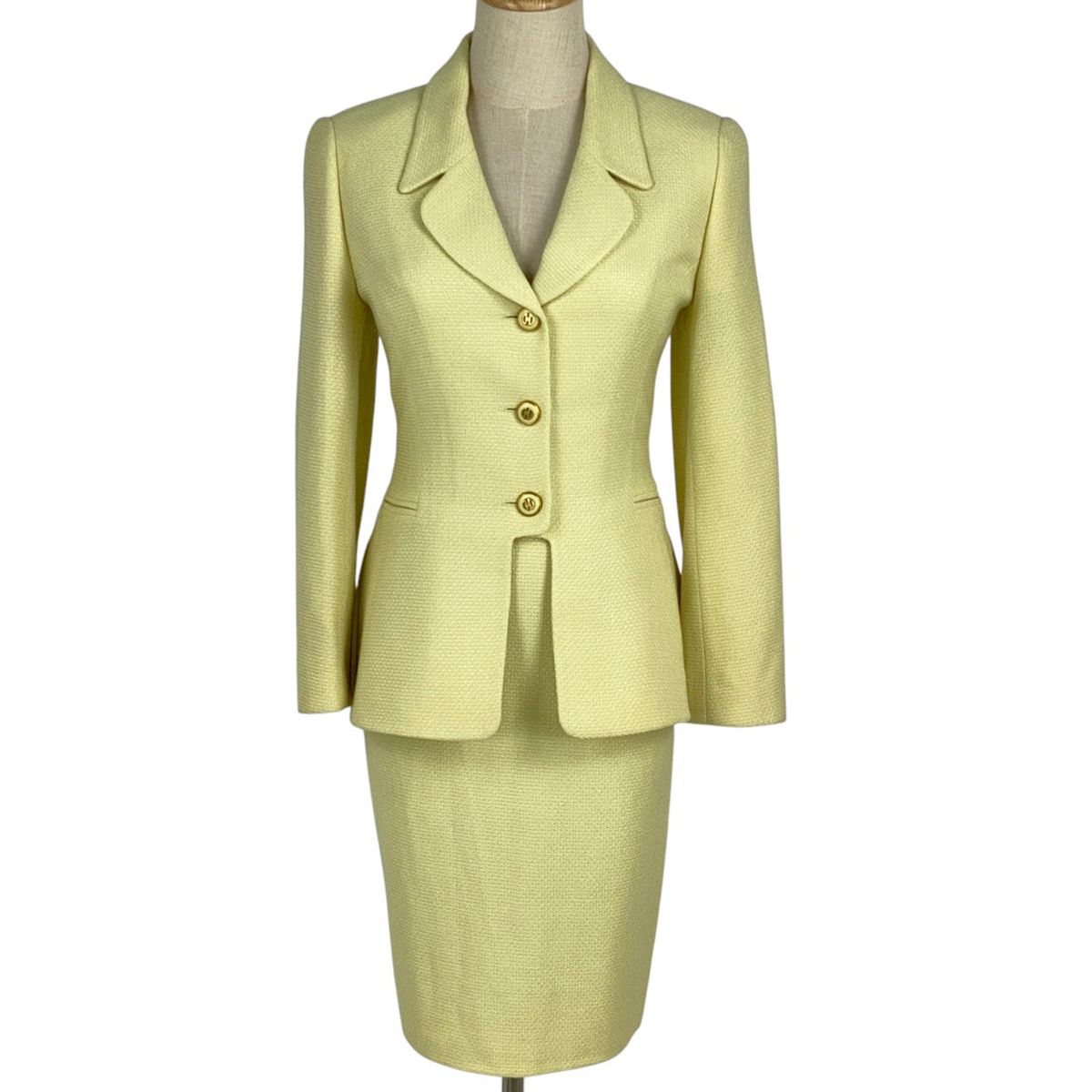 セリーヌ CELINE セットアップ スカートスーツ ひざ丈 タイト セットアップ ウール レーヨン レモンイエロー レディース