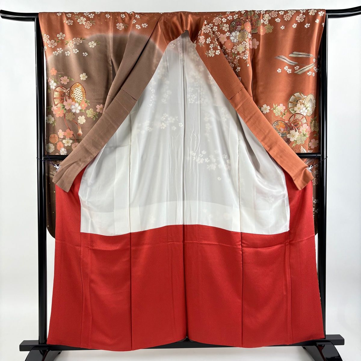 振袖 身丈158cm 裄丈63cm S 袷 蝶 草花 金糸 金彩 赤 正絹 美品