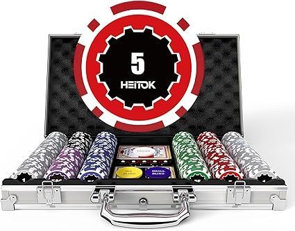 【在庫処分】ポーカーチップセット 300枚 11.5g 重量 ナンバリング済み コンパクトアルミケース テキサスホールデム・ブラックジャック用 ダイス5個・トランプ2デッキ付き
