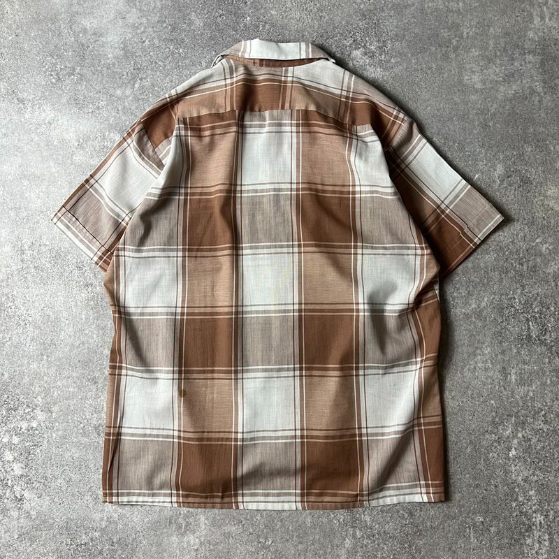 60s 70s VAN HEUSEN チェック 半袖 オープンカラー シャツ M / 60年代