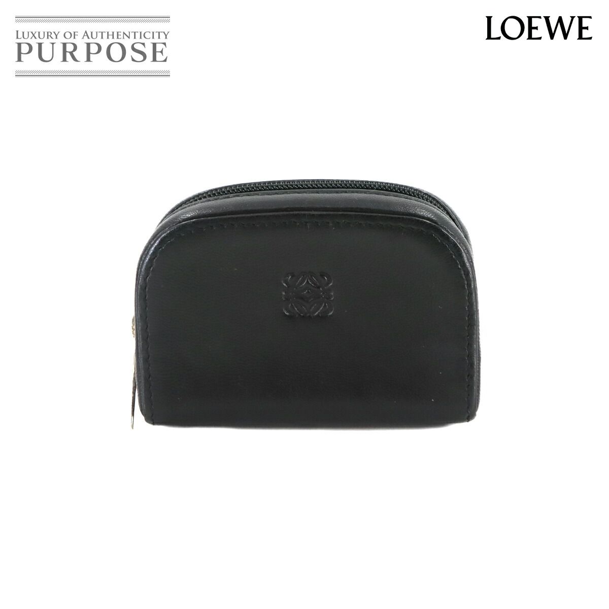 ロエベ LOEWE アナグラム コインケース 小銭入れ 財布 レザー ブラック シルバー 金具 Coin Purse 90296817