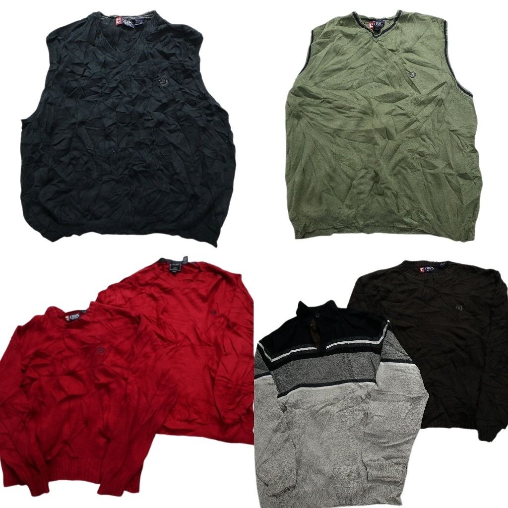 古着卸 まとめ売り チャップス セーター 6枚セット (メンズ 2XL ) Vネック ベスト ハーフボタン 無地系 単色系 MW5331