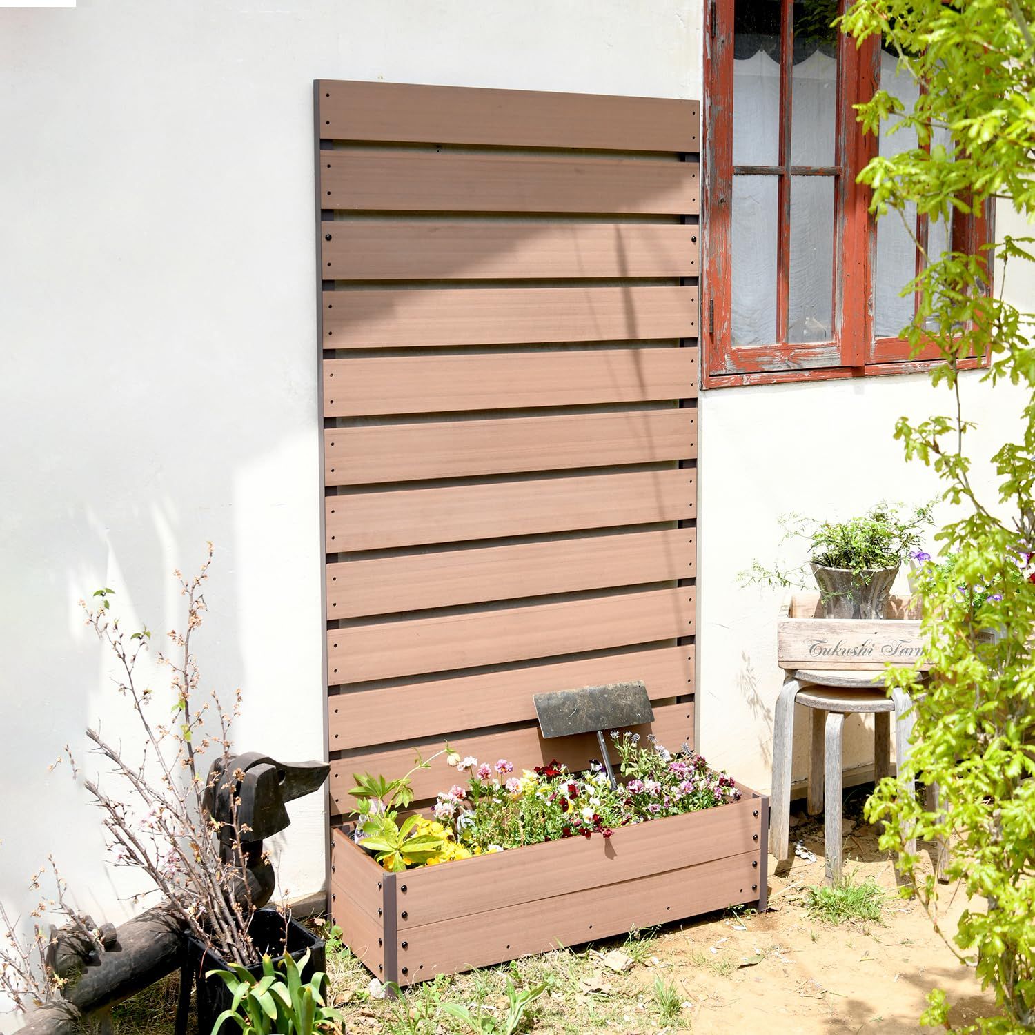 ガーデンマスター Gardenmaster フェンス 目隠し 人工木 プランター付き 幅90 高さ180cm ナチュラル YPF-1890 NA