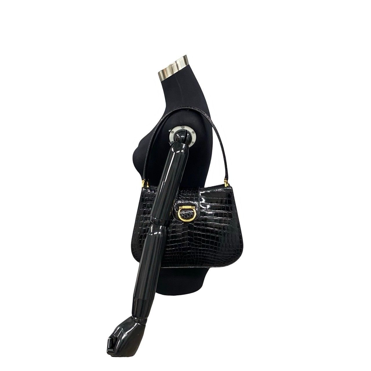 極 美品 希少品 CELINE セリーヌ ヴィンテージ ロゴ 金具 クロコ 