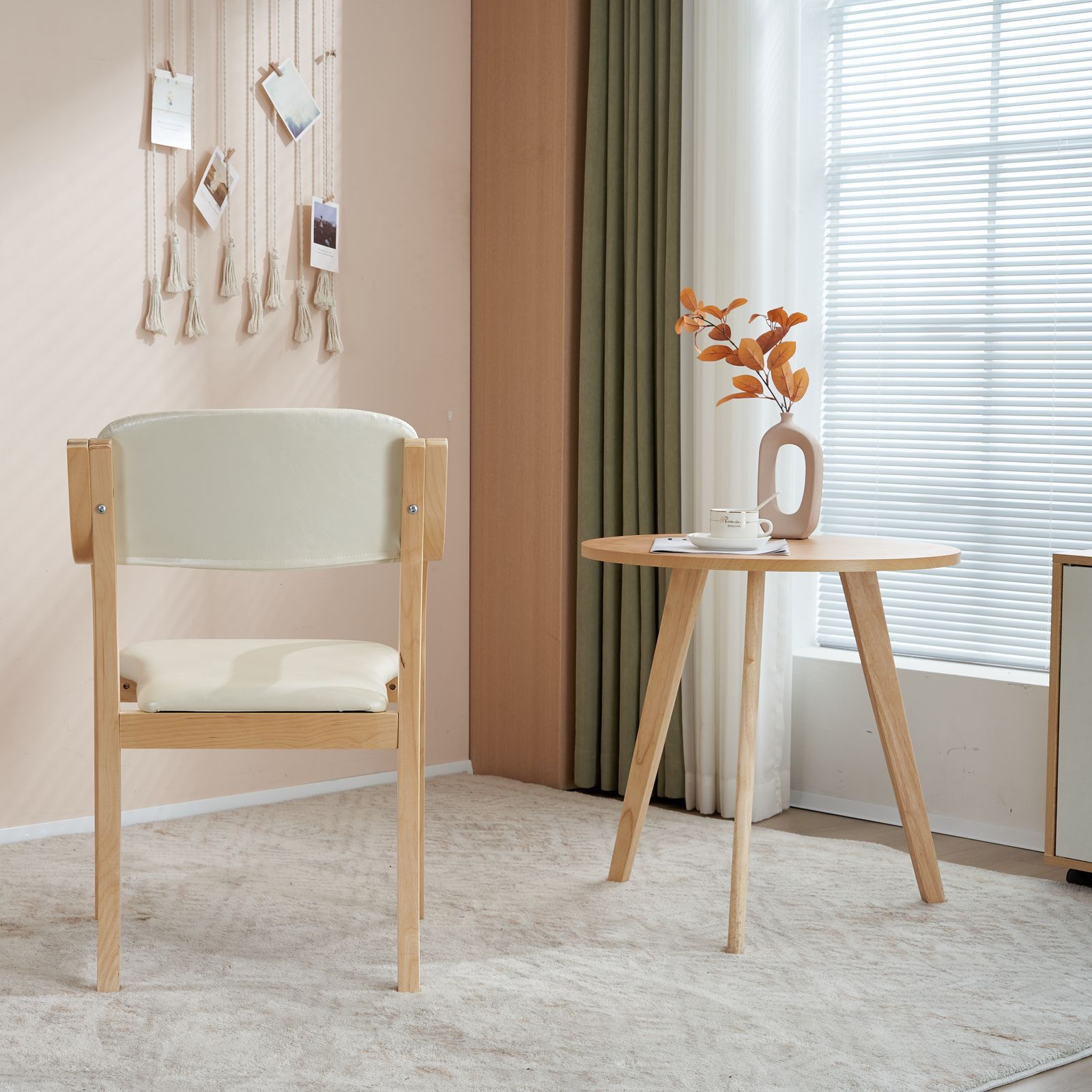 ベージュ 2脚ダイニングチェア PU 木製 介護チェア イス 折りたたみチェア