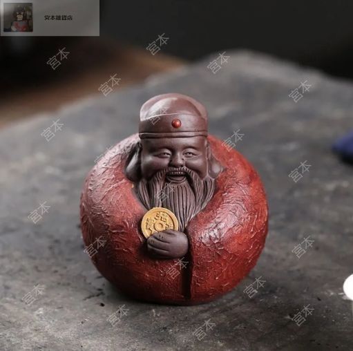 富の神 仏像 紫砂 赤 レッド 置物 オブジェ 玄関 昇運 風水 置物