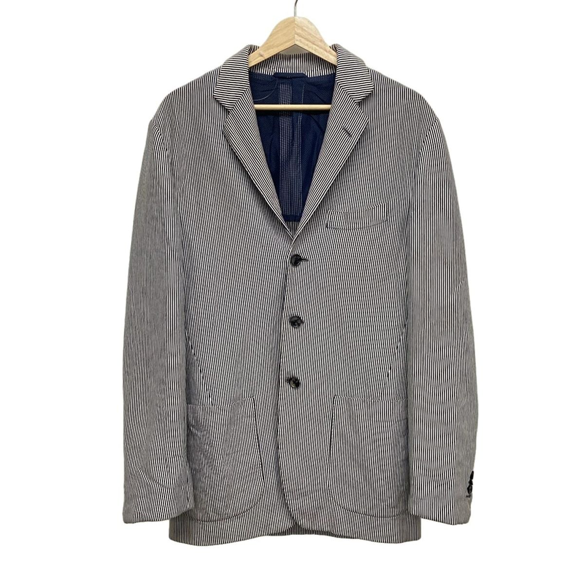 Santorio サントリオ ジャケット サイズ48 XL メンズ - 白×ダークネイビー 長袖|ストライプ|春|夏