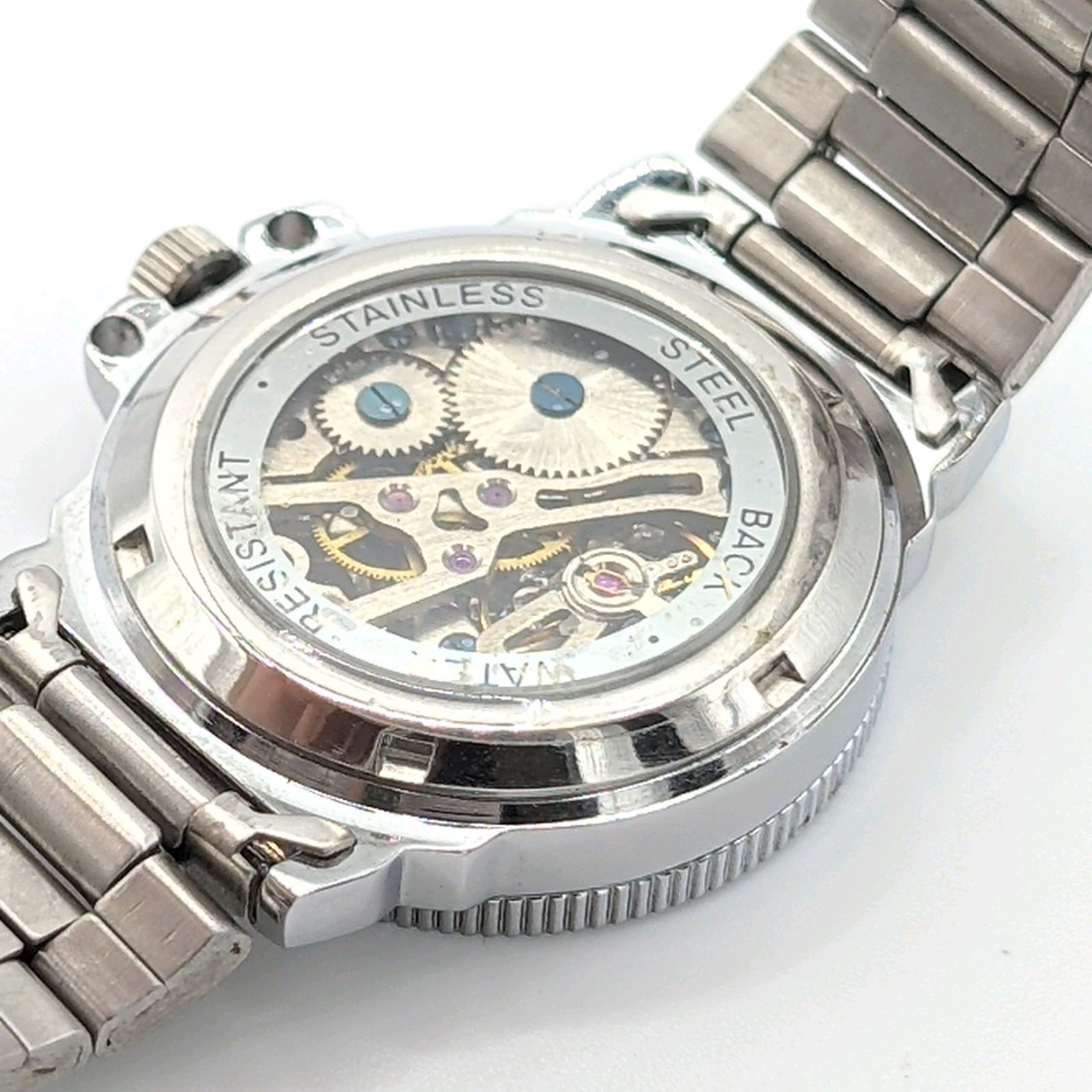 NH70 MOD カスタム 自動巻 腕時計 スケルトン シルバー 赤 銀 黒