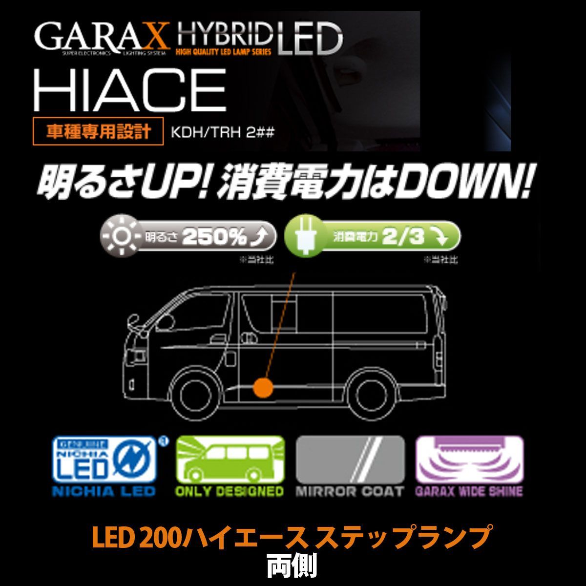 GARAX ギャラクス 【ハイブリッドLED】 LEDステップランプ(両側) ハイエース/レジアスエース