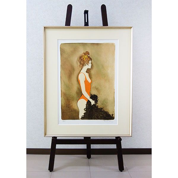 版画 ベルナール・シャロワ オレンジの服 リトグラフ 額付き フランス