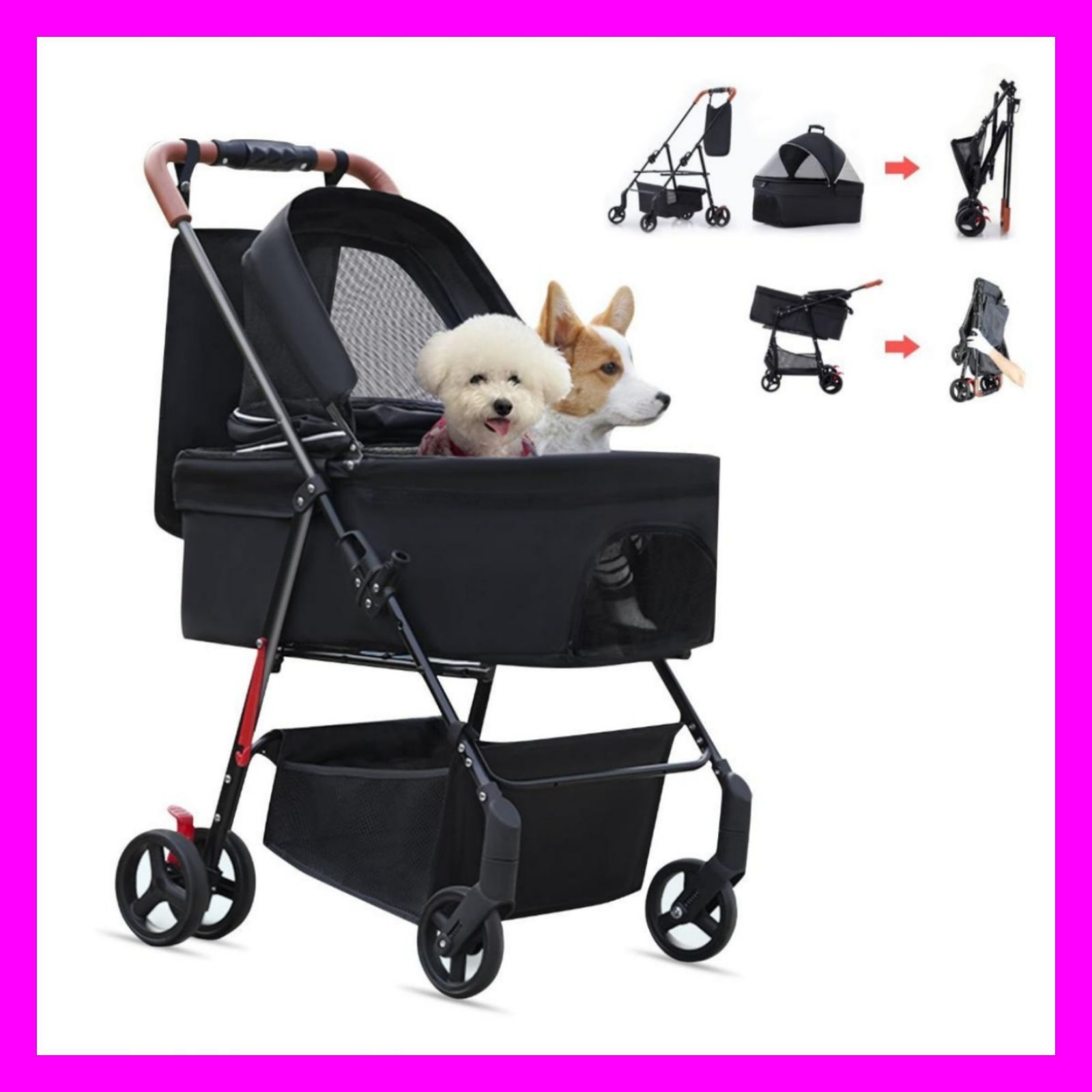 取り外し 4輪 多頭 ペットバギー ペットバギー ペットカート ペットカート 猫 公園 中型犬 軽量犬用ベビーカー ショッピング 前輪360°後輪ブレーキ付 小型犬 バギー 病院 犬 一体型折りたたみ 折りたたみ 旅行 ブラック ワンタッチ 分離
