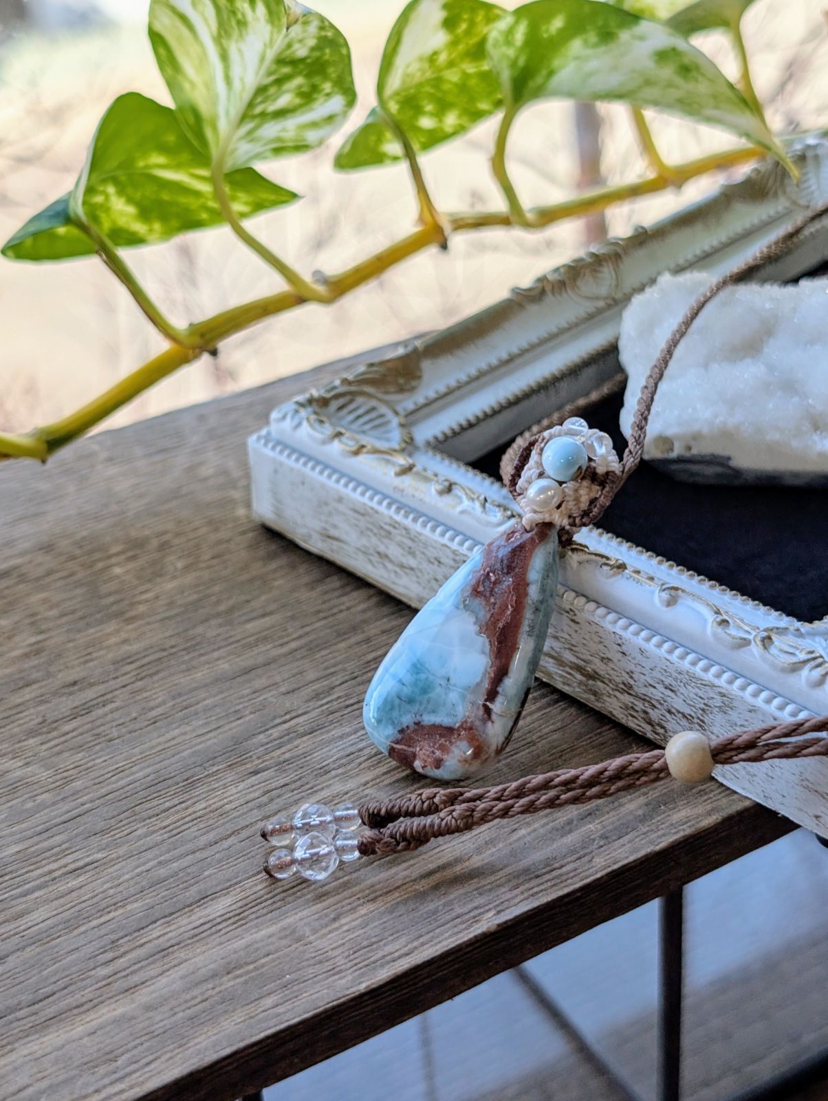 オパールのマクラメネックレス ボルダーオパール【シンプル】マクラメ