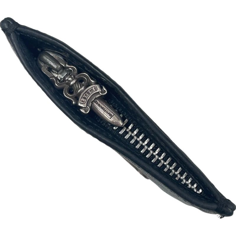 正規品 CHROME HEARTS シルバースクロールラベル レザーコインパース Chrome Hearts クロムハーツ コインパース 3×4 スクロールラベル