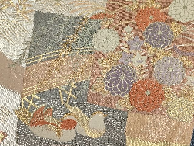 1400 華 袋帯 佐賀錦 扇 鳳凰 花 銀 金 袋帯 佐賀錦 鳳凰 | Chitawa