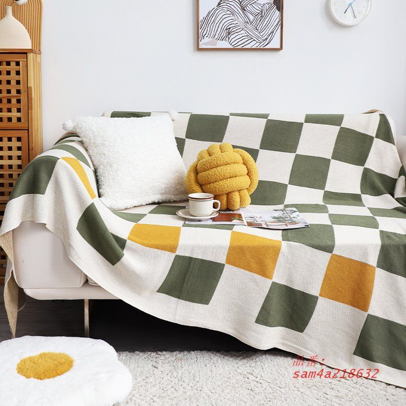 純綿ボードニットカジュアルカーペットソファカーペット白黒格子リビングカーペットベッド尾毛布カバーカーペット