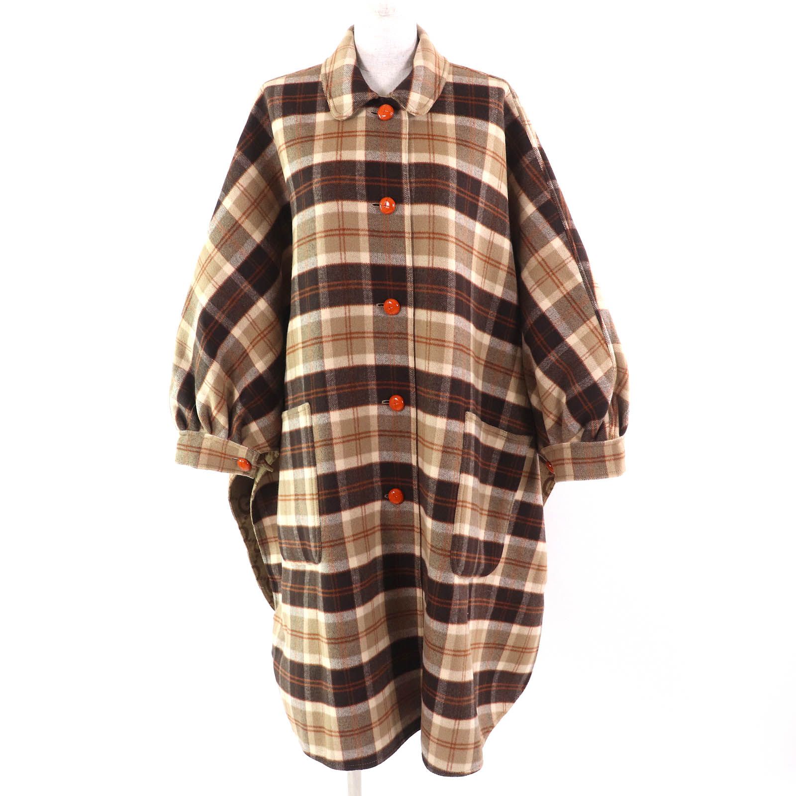 専用GUCCI チェック柄 ポンチョ ウール 極美品△GUCCI グッチ 2021年製 711021 ウール シルク チェック