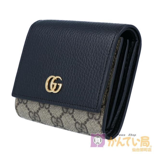 GUCCI】グッチ GGマーモント ミディアム ウォレット 598587 財布 二つ折り財布 GGスプリームキャンバス ベージュ レザー ブラック  レディース 【中古】 USED-S 【9356】 - メルカリ