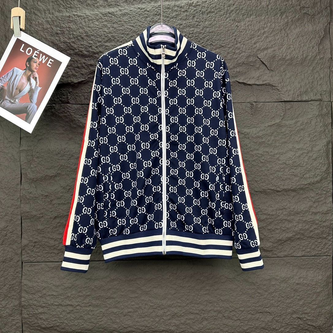 Gucci メンズ＆レディース ジップアップジャケット フルロゴプリント ネイビー XS-L |