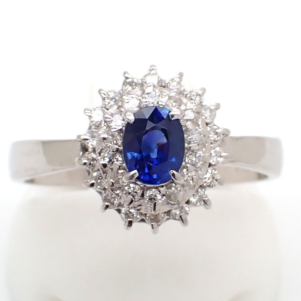 Pt900 プラチナ サファイア 0.42ct ダイヤモンド 0.21ct 指輪 フラワー 