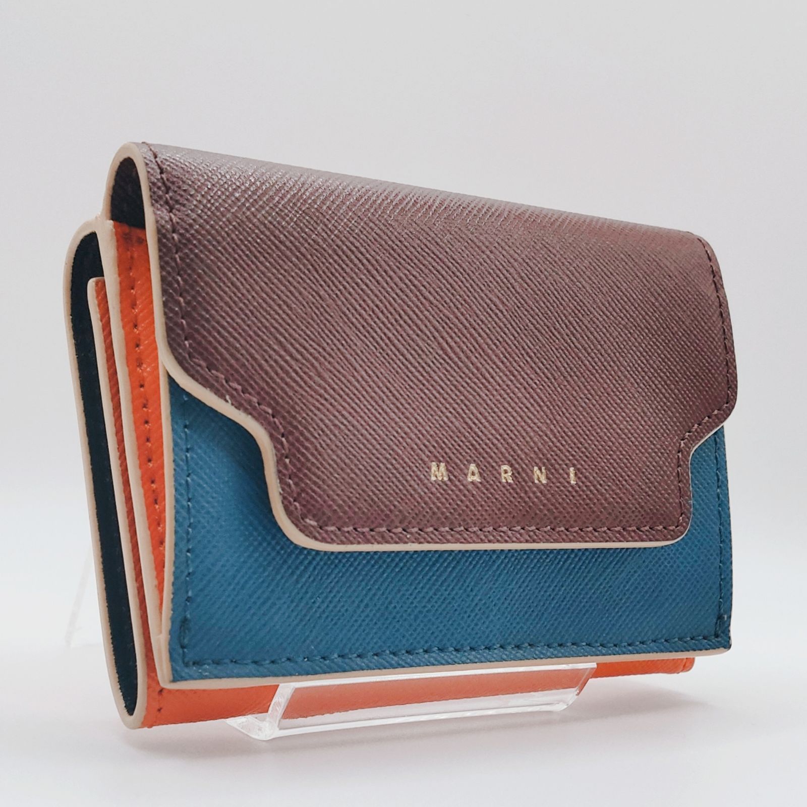 MARNI マルニ 財布 三つ折り き 保存袋 ブラウン ブルー オレンジ ブラック サフィアーノカーフレザー