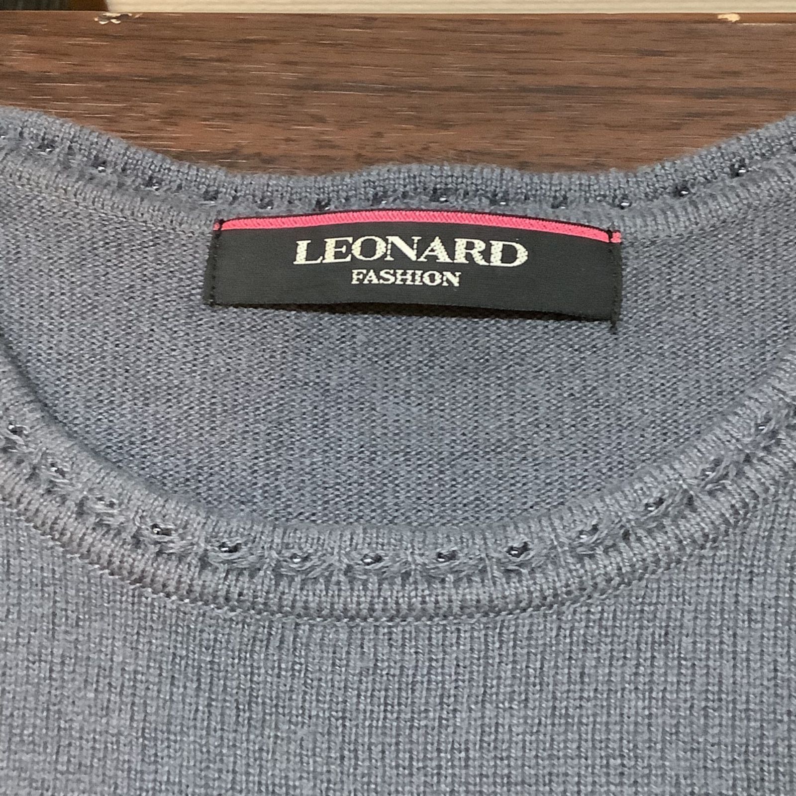 レオナール LEONARD カシミヤ ラインストーン フラワーニット セーター