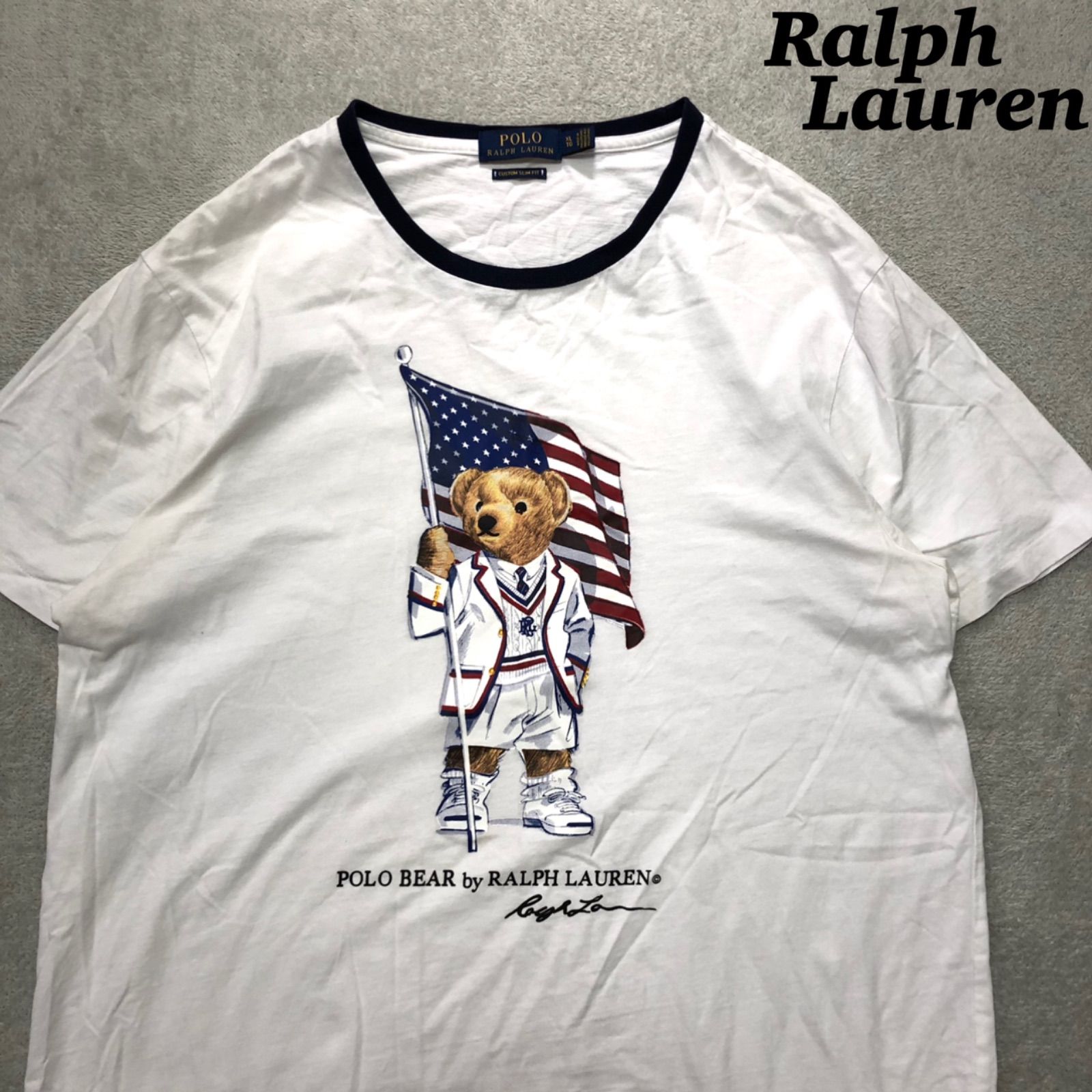 POLO Ralph Lauren リンガーTシャツ プリントTシャツ ポロベア 星条旗 アメリカ国旗 XLサイズ ショートスリーブ 半袖カットソー  ホワイト 白 POLO BEAR ポロラルフローレン - メルカリ