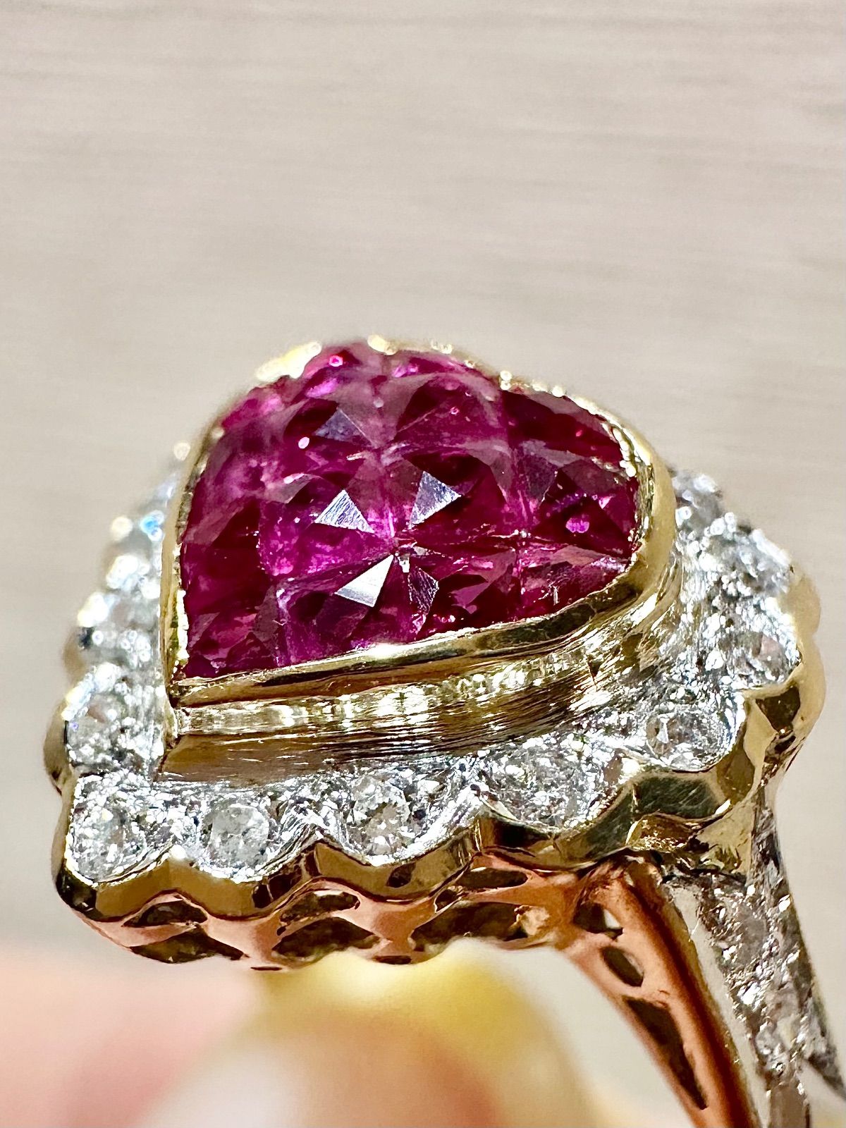 K18 ダイヤ ルビー付 リング 9g 約23.5号 ミステリーセッティング