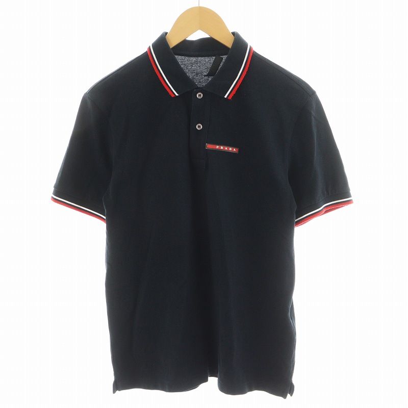 プラダ PRADA ポロシャツ 半袖 ロゴ M 黒 ブラック SJJ867 |AN33