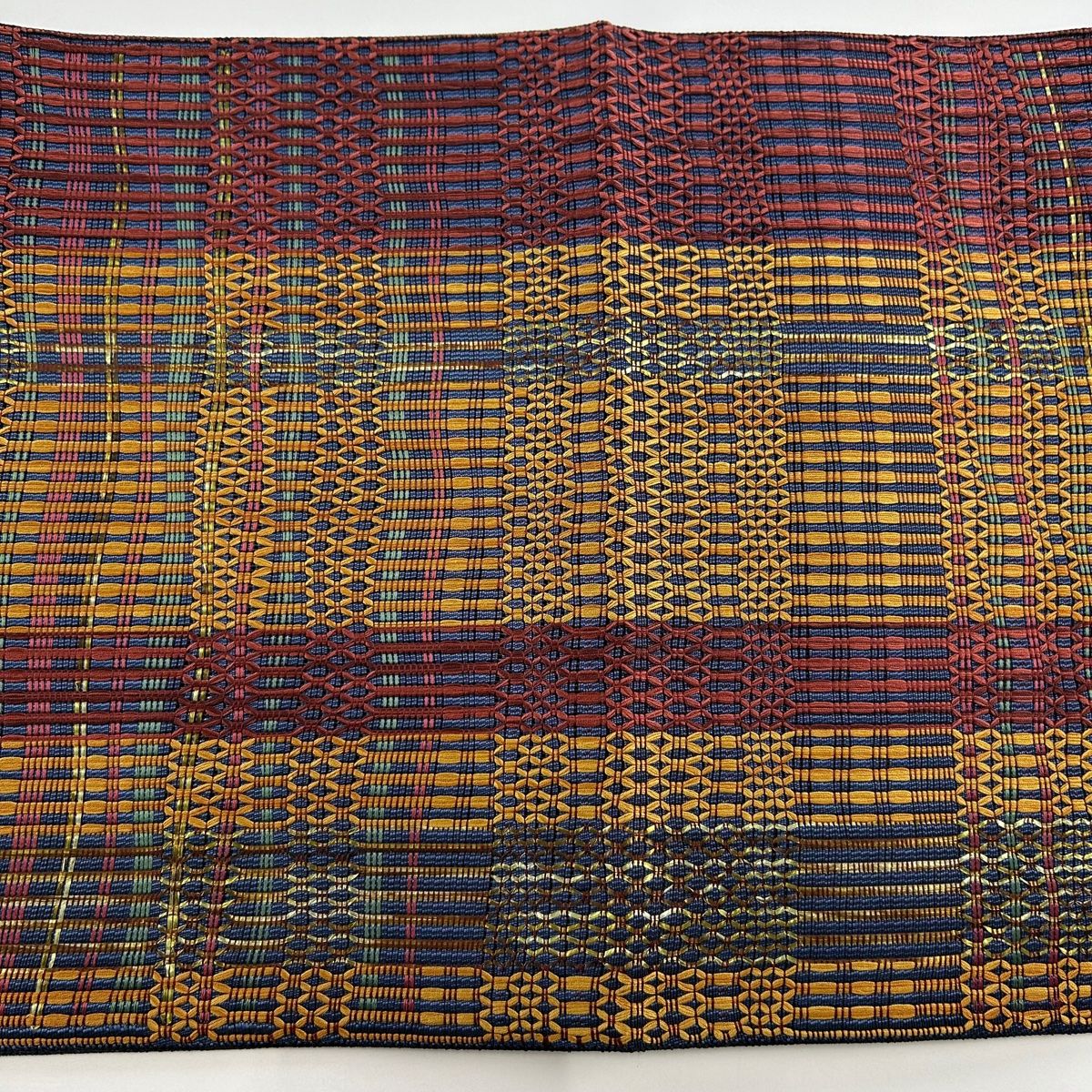 袋帯 美品 秀品 やまと 幾何学模様 箔 紺色 六通 正絹 【中古