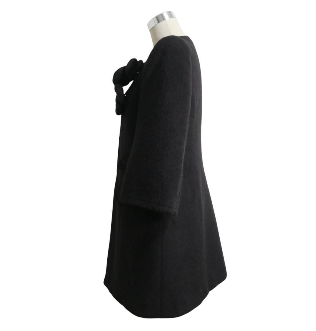 美品 Rene ルネ サイズ36 裏地チェック柄 コサージュ 七分袖 ロング