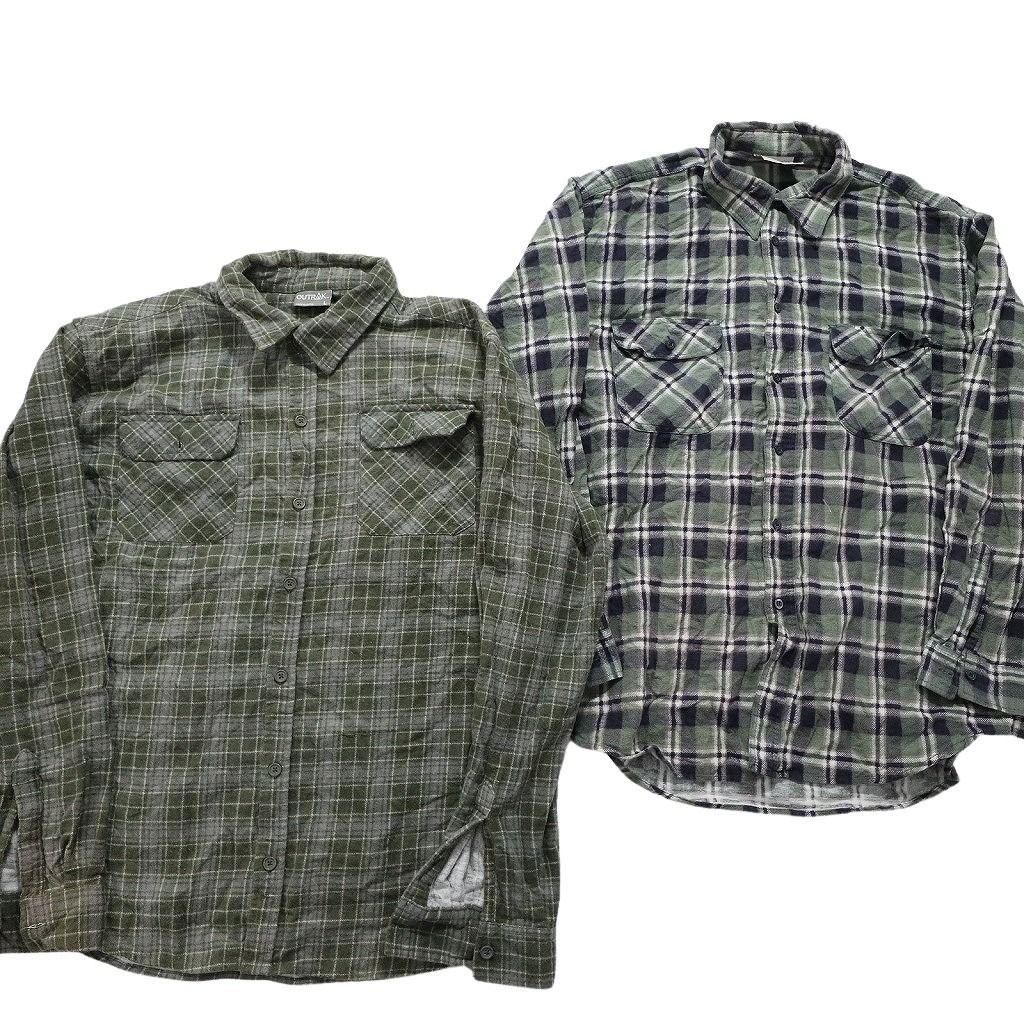 人気定番，大人気 古着卸 まとめ売り プリントネル 長袖シャツ 9枚セット (メンズ L ) ボーダー ダブルフラップ ボタンダウン 中古 古着 NB7966