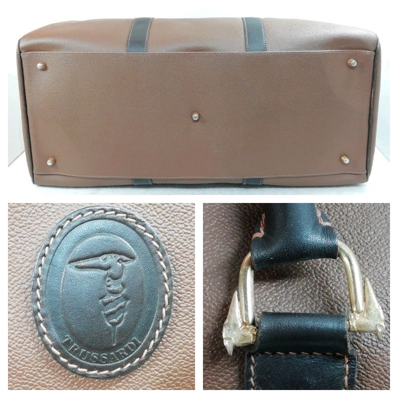 中古】TRUSSARDI ボストンバッグ ブラウン PVCレザー☆キー欠品