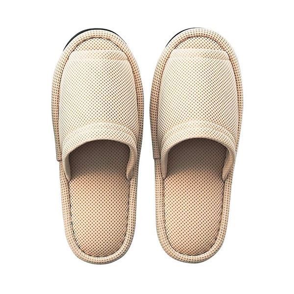  （まとめ）テンダイ ウォッシャブルメッシュスリッパ ベージュ
