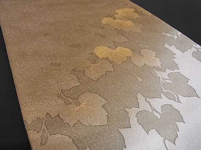 着物屋こころ■太鼓柄袋帯　蔦の葉文　金彩　逸品　未使用　ｊ1916 平和屋着物◎六通太鼓柄袋帯 手描き ふくれ織 蔦の葉文