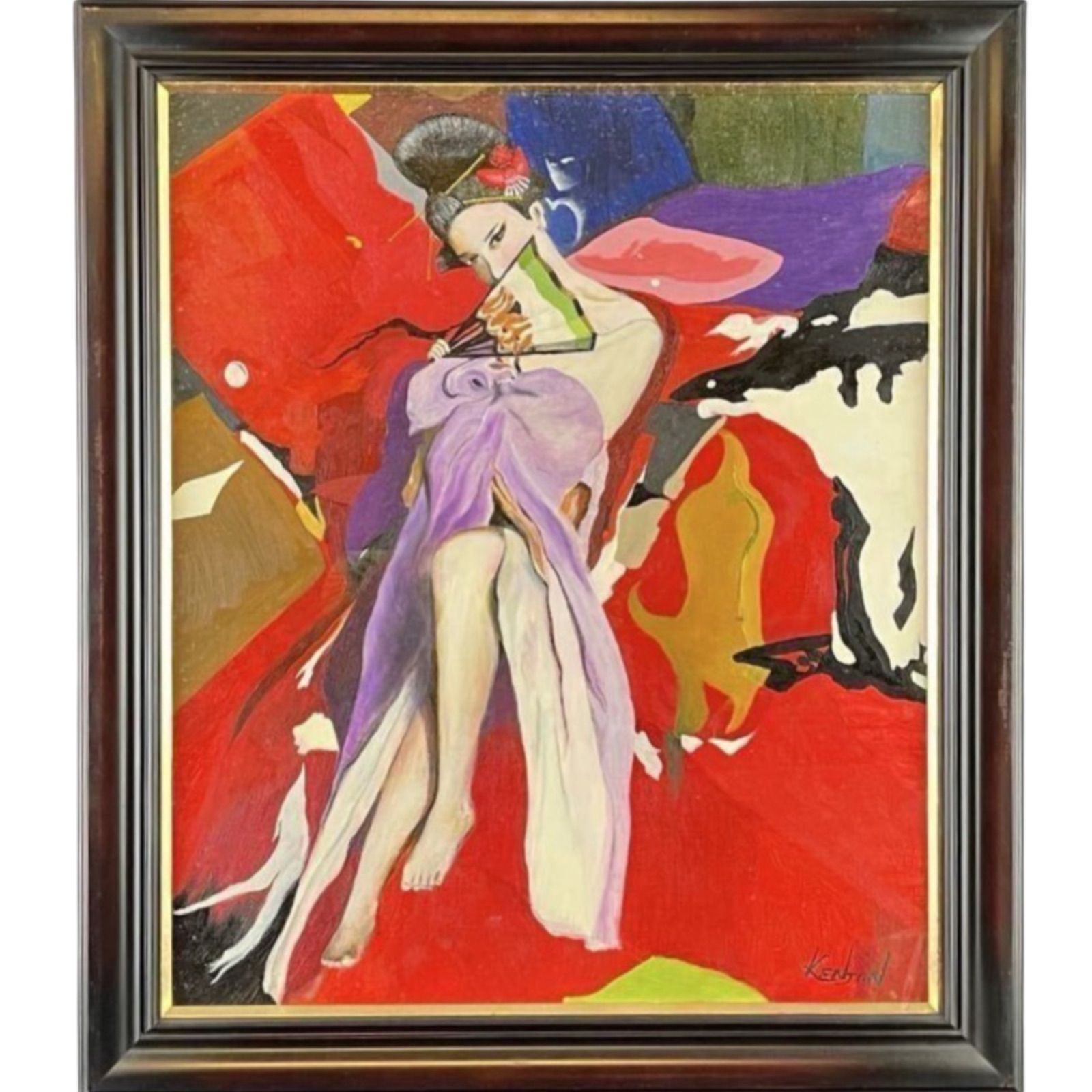 二宮研二「花魁」油彩 F20号 大作 人物画 美人画 直筆サイン入り 洋画家 日本美術家連盟会員