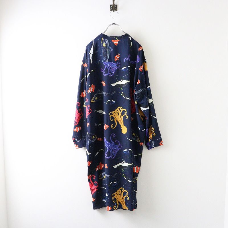 大きいサイズ マンナイン mannine ocean adventures sea navy large シャツワンピース 15｜ネイビー 2400014620153
