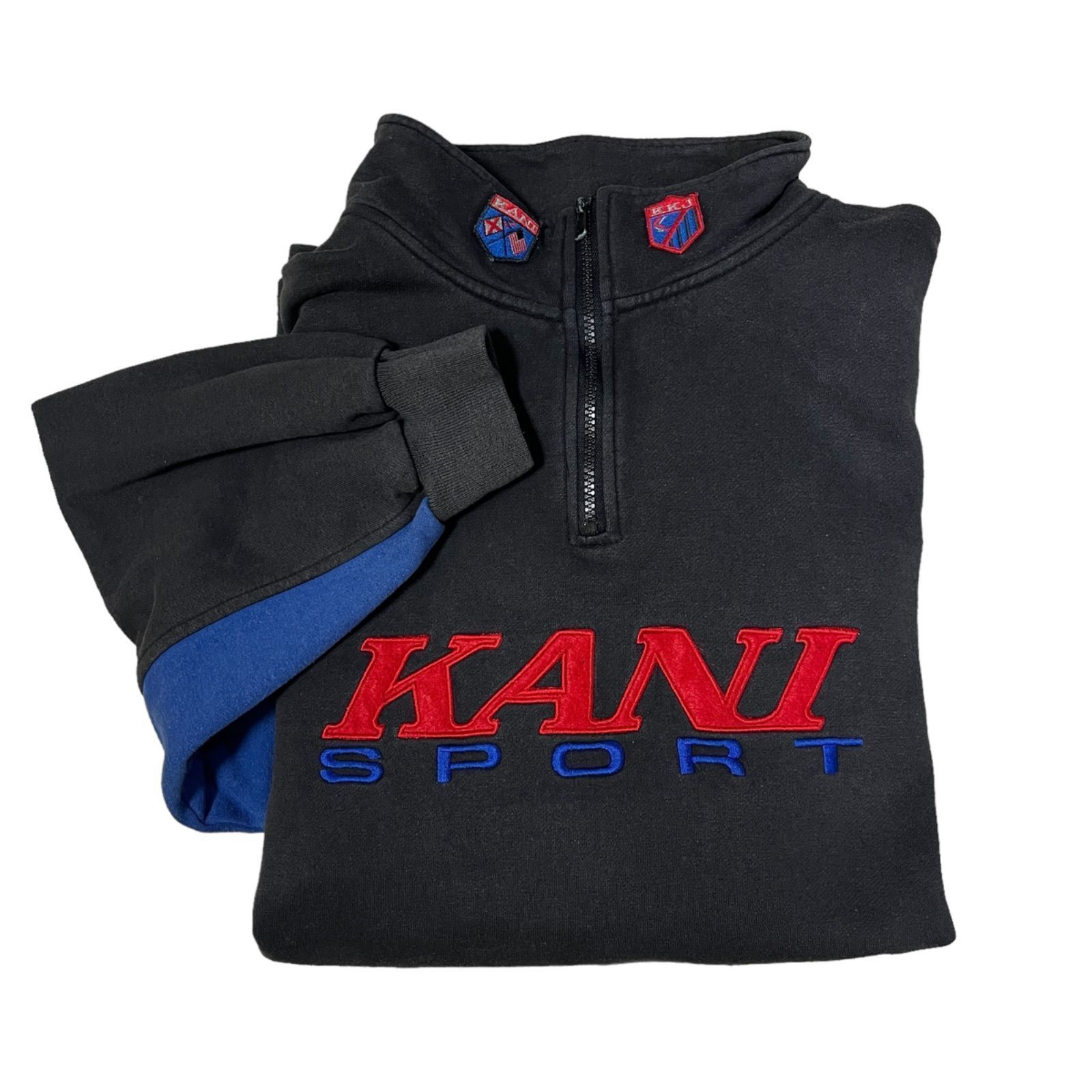 【古着/スウェット】KARL KANI(カールカナイ) カナイスポーツ スウェット ハーフジップ ブラック 黒 ブルー 青