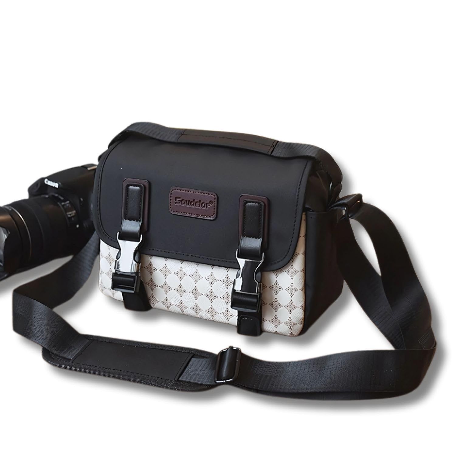 Luaex カメラバッグ 2way 撥水 3ポケット 多収納 小物収納 仕切り ショルダー 軽量 女性 女子 手提げ 軽い アイボリー 小