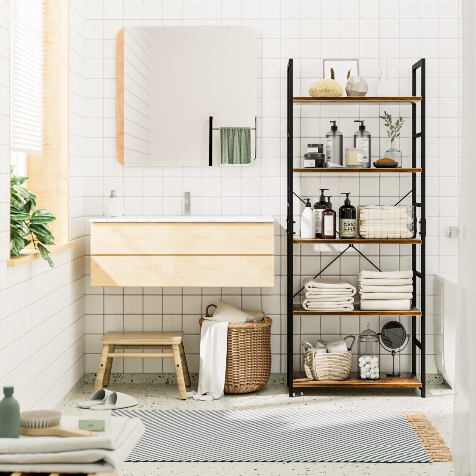 5段本棚フリーラック棚 ラック 収納ラック 幅60×奥行30×高さ158cm 本棚 木製ラック 寢室 オープンシェルフ リビングルーム ホームオフィス APPOLYN レトロ USTAUSTRALIA_COM_AU