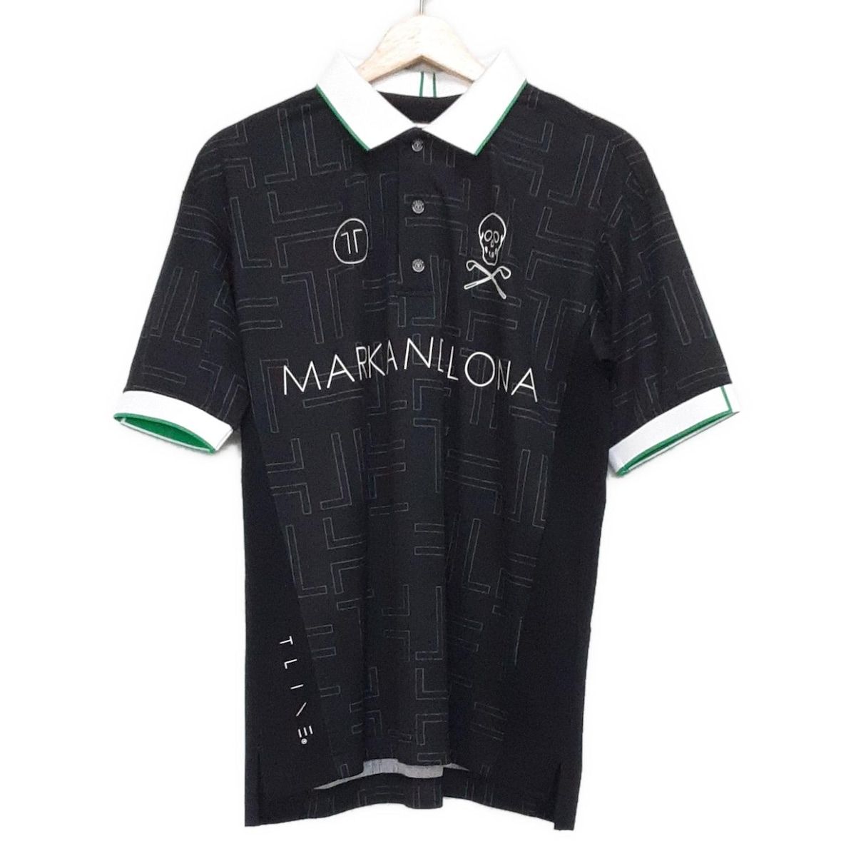 MARK-LONA マークアンドロナ 半袖ポロシャツ サイズ44 L メンズ - 黒×グリーン×マルチ スカル
