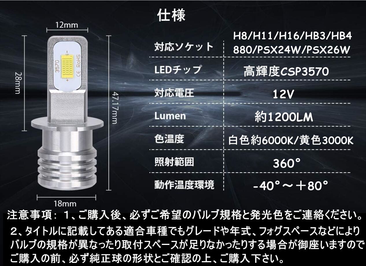 車検対応 爆光 最新高輝度 CSP3570LEDチップ搭載 フォグランプ 左右セット ポン付け H3/H3C兼用 - メルカリ