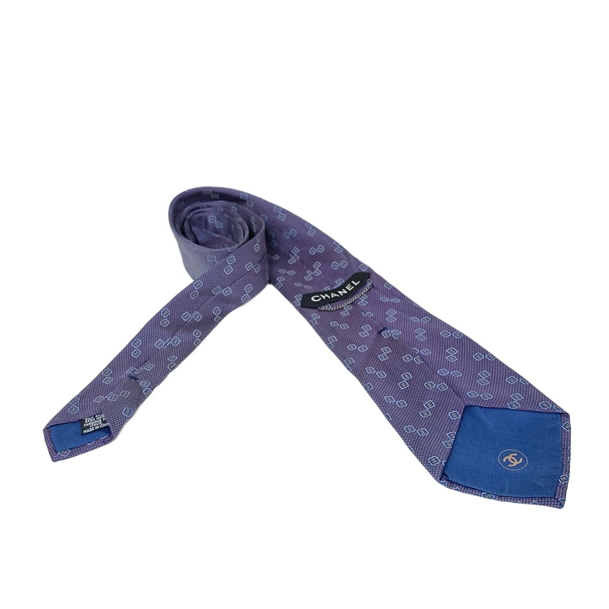 CHANEL シャネル　ネクタイ　ココマーク　ブルー　ブルー　ネイビー CHANEL シャネル イタリア製 ココマーク ネクタイ ネイビー系