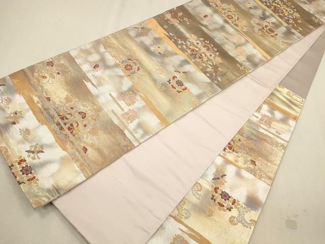 平和屋着物◎六通柄袋帯 みかげ錦 霞鴛鴦文 花兎 金銀糸 正絹 逸品