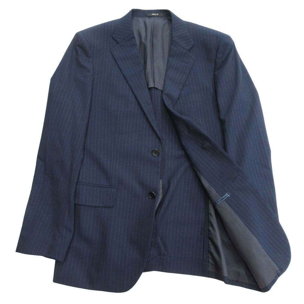 COMME CA ISM コムサイズム ストライプ セットアップ スーツ ジャケット パンツ スラックス 背抜き フォーマル L 紺 ネイビー メンズ 古着