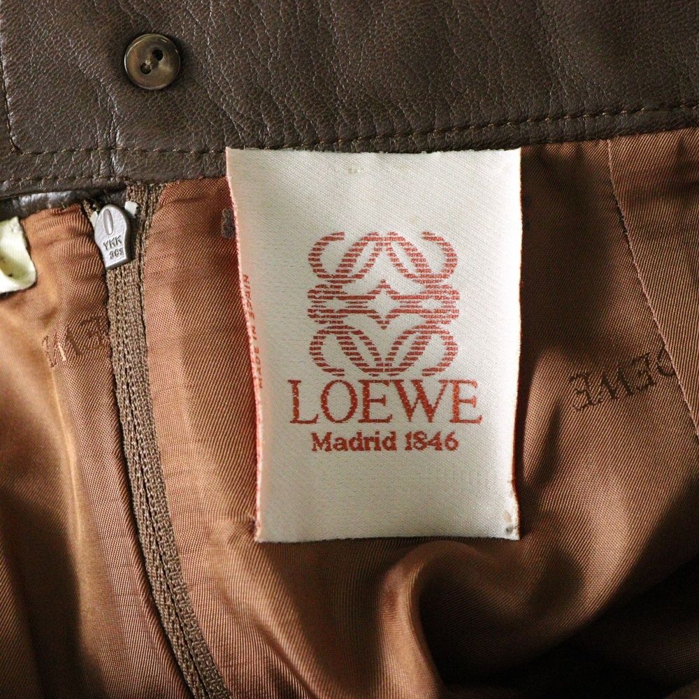 LOEWE ロエベ　レザー　スカート　ブラウン　本革　ラムレザー　M LOEWE (ロエベ) ラムスキン レザー タイト ミディアム スカート