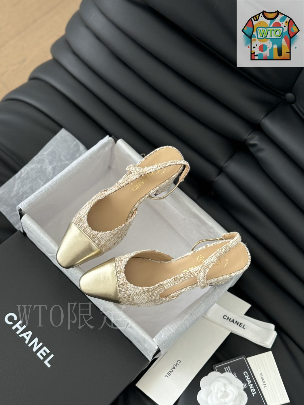 CHANEL ベージュ スリングバックサンダル スリングバック シューズ - ゴートスキン & グログラン
