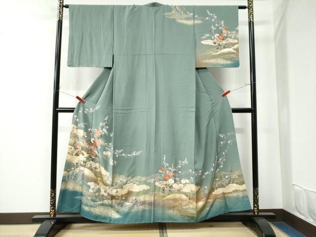 平和屋着物○訪問着 雲取り籬草花文 暈し染め 金彩 正絹