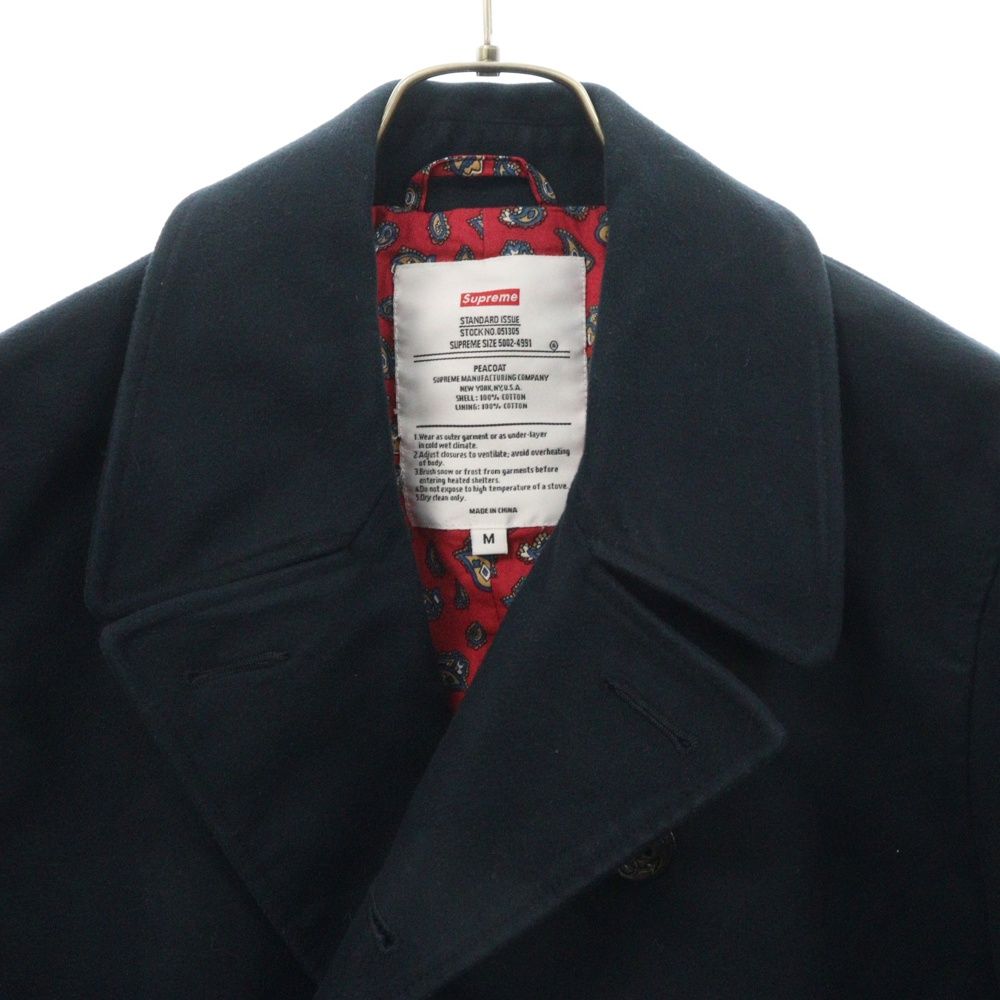 Supreme 11AW ライナー ペイズリー柄 モールスキン Pコート 紺 S Supreme 11AW ライナー ペイズリー柄 モールスキン Pコート 紺 S