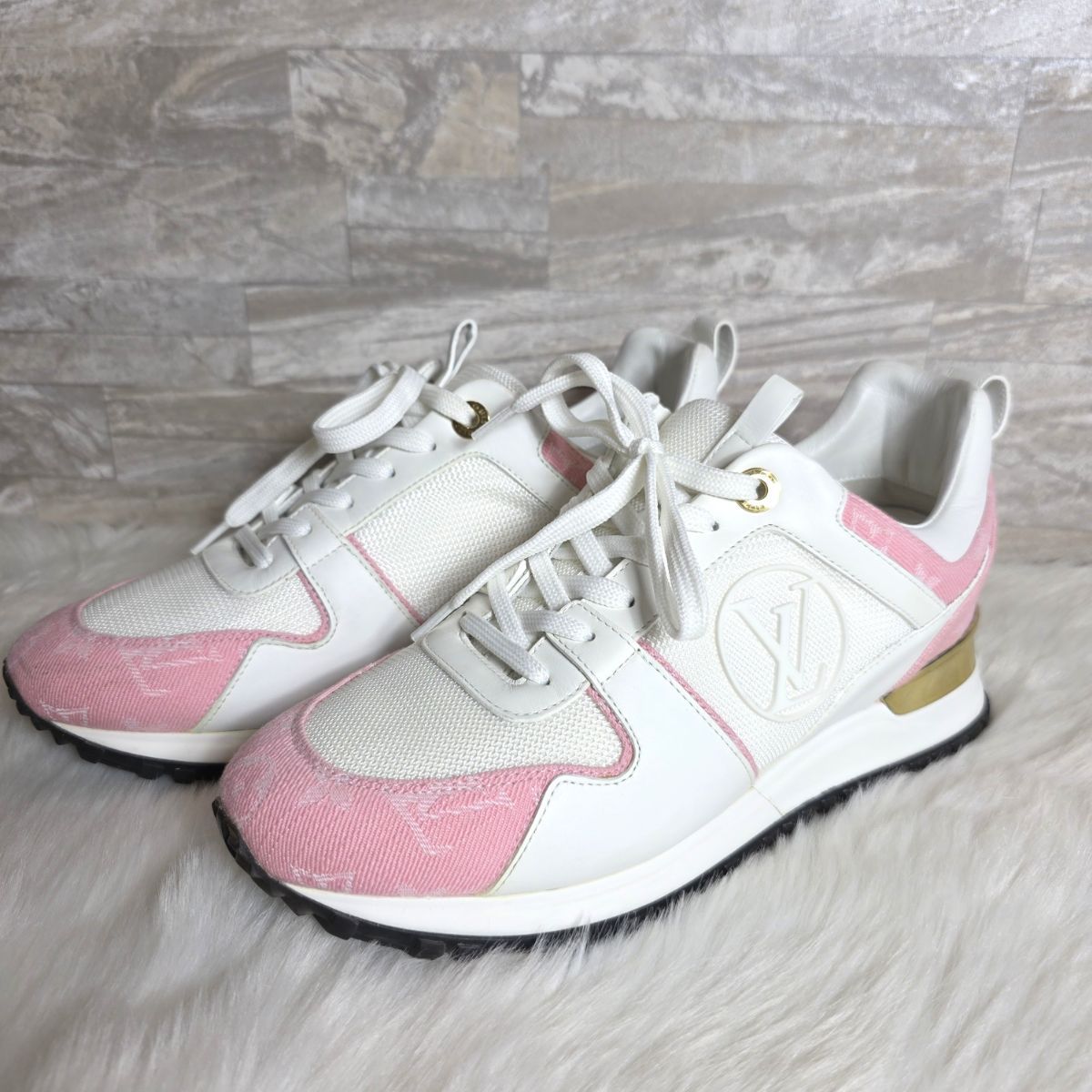 LOUIS VUITTON ルイヴィトン 厚底 ローカットスニーカー ランアウェイライン スニーカー レディース レザー|モノグラムデニム ピンク 24㎝